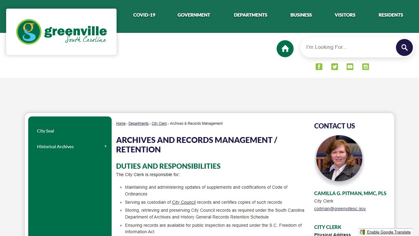 Archives and Records Management / RETENTION - Greenville, SC